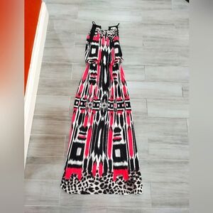 London Style Geometric Maxi Dress - Black, White, and Pink